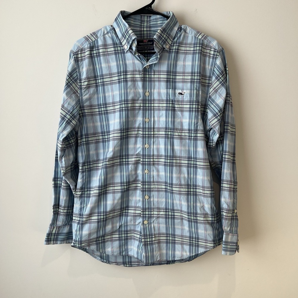 Vineyard Vines Performance Classic Fit‎ Tucker Shirt Men's Small Plaid Blue